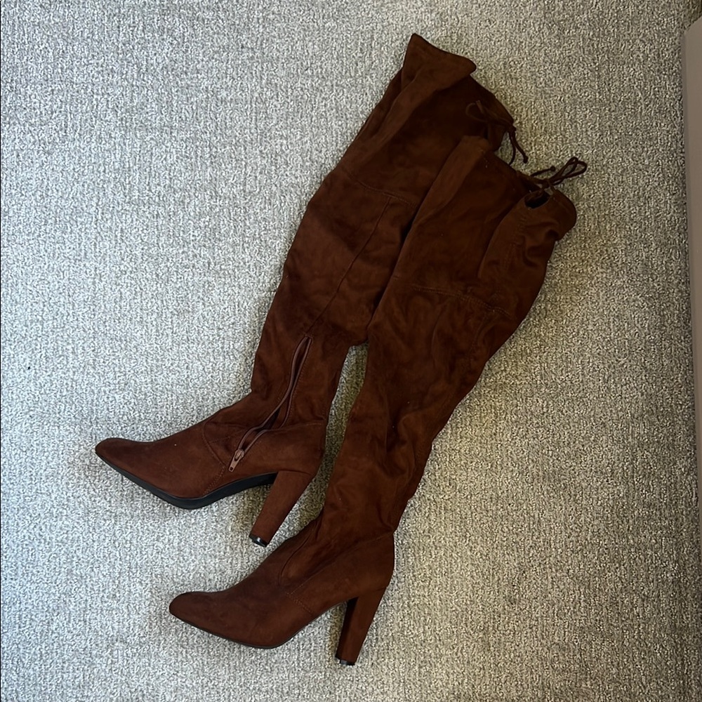 Wild Diva Brown Over-the-Knee Boots with Stiletto Heel